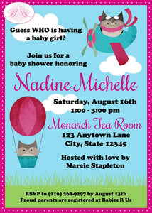 Pink Aviator Owl Baby Shower Invitation Airplane Flying Pilot Blue Girl Fly Boogie Bear Invitations Nadine Theme Paperless Printable Printed