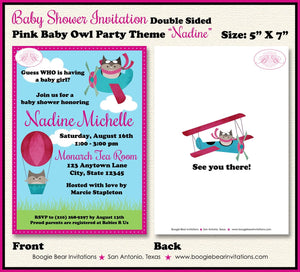Pink Aviator Owl Baby Shower Invitation Airplane Flying Pilot Blue Girl Fly Boogie Bear Invitations Nadine Theme Paperless Printable Printed