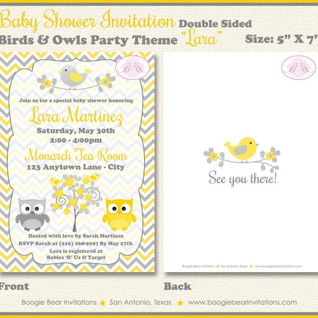 Yellow Grey Owl Baby Shower Invitation Boy Girl Bird Party Little Lemon Tree Boogie Bear Invitations Lara Theme Paperless Printable Printed
