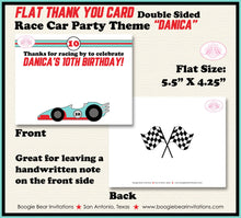 Load image into Gallery viewer, Race Car Party Thank You Card Black Birthday Red Black Aqua Boy Girl Checkered Pit Crew Racing Boogie Bear Invitations Danica Theme Printed