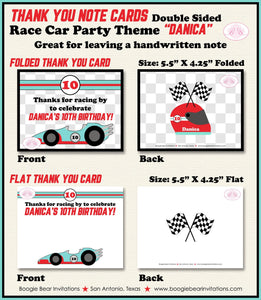 Race Car Party Thank You Card Black Birthday Red Black Aqua Boy Girl Checkered Pit Crew Racing Boogie Bear Invitations Danica Theme Printed