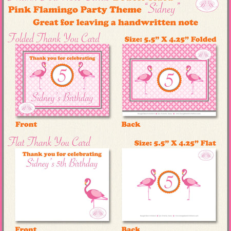Pink Flamingo Birthday Thank You Card Party Flat Note Folded Flamingle Orange Tropical Girl Zoo Boogie Bear Invitations Sidney Theme Printed
