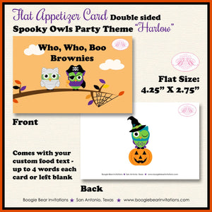 Halloween Owls Birthday Party Favor Card Tent Place Sign Appetizer Girl Boy Spooky Bat Spider Boogie Bear Invitations Harlow Theme Printed