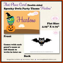 Load image into Gallery viewer, Halloween Owls Birthday Party Favor Card Tent Place Sign Appetizer Girl Boy Spooky Bat Spider Boogie Bear Invitations Harlow Theme Printed