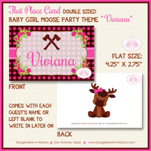 Load image into Gallery viewer, Little Moose Birthday Party Favor Card Tent Place Sign Appetizer Forest Pink Girl Woodland Boogie Bear Invitations Viviana Theme Printed