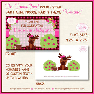 Little Moose Birthday Party Favor Card Tent Place Sign Appetizer Forest Pink Girl Woodland Boogie Bear Invitations Viviana Theme Printed