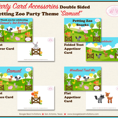 Petting Zoo Birthday Party Favor Card Place Food Tag Tent Appetizer Boy Girl Farm Animals Country Barn Boogie Bear Invitations Samuel Theme