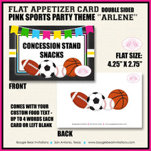 Load image into Gallery viewer, Sports Birthday Party Favor Card Appetizer Food Place Sign Label Girl Chalkboard Pink Ball Baseball Boogie Bear Invitations Arlene Theme