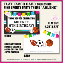 Load image into Gallery viewer, Sports Birthday Party Favor Card Appetizer Food Place Sign Label Girl Chalkboard Pink Ball Baseball Boogie Bear Invitations Arlene Theme