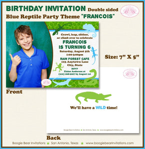 Reptile Birthday Party Invitation Photo Blue Snake Lizard Frog Chameleon Boogie Bear Invitations Francois Theme Paperless Printable Printed
