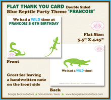 Load image into Gallery viewer, Reptile Party Thank You Card Birthday Green Blue Snake Lizard Frog Chameleon Rain Forest Wild Boogie Bear Invitations Francois Theme Printed