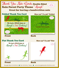 Load image into Gallery viewer, Rain Forest Party Thank You Card Birthday Boy Girl Frog Lizard Parrot Bird Monkey Snake Gecko Boogie Bear Invitations Mowgli Theme Printed