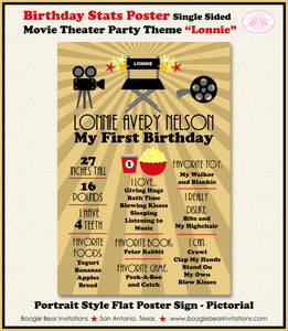 Movie Theater Birthday Party Sign Stats Poster Flat Frameable Chalkboard Milestone Actor Motion Picture Boogie Bear Invitations Lonnie Theme