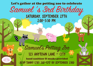 Petting Zoo Birthday Party Invitation Farm Animals Boy Girl Country Barn Boogie Bear Invitations Samuel Theme Paperless Printable Printed