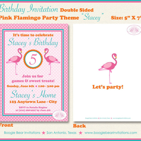 Pink Flamingo Birthday Party Invitation Girl Orange Flamingle Tropical Pool Boogie Bear Invitations Stacey Theme Paperless Printable Printed
