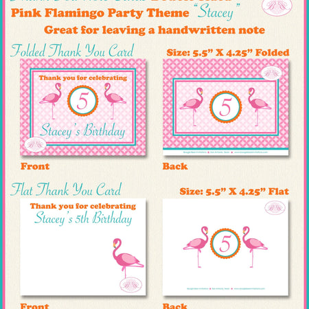 Pink Flamingo Birthday Thank You Card Party Flat Note Folded Flamingle Orange Turquoise Girl Boogie Bear Invitations Stacey Theme Printed