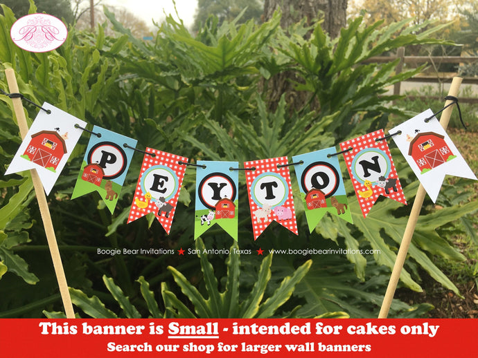 Farm Animals Party Pennant Cake Banner Topper Happy Birthday Girl Boy Red Barn Petting Zoo Country Kids Boogie Bear Invitations Peyton Theme