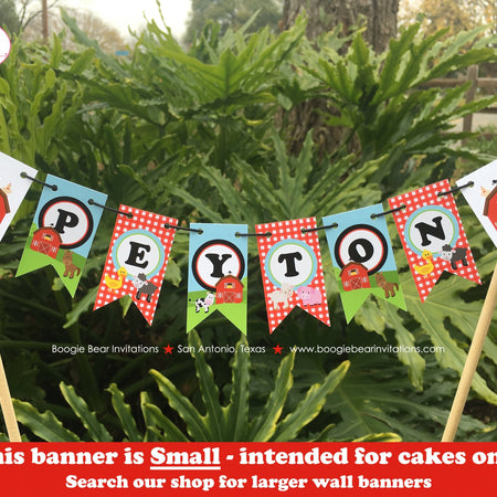 Farm Animals Party Pennant Cake Banner Topper Happy Birthday Girl Boy Red Barn Petting Zoo Country Kids Boogie Bear Invitations Peyton Theme