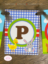 Load image into Gallery viewer, Petting Zoo Birthday Party Banner Happy Farm Animals Boy Girl Country Barn Woodland Creatures Gingham Boogie Bear Invitations Samuel Theme