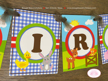 Load image into Gallery viewer, Petting Zoo Birthday Party Banner Happy Farm Animals Boy Girl Country Barn Woodland Creatures Gingham Boogie Bear Invitations Samuel Theme
