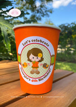 Load image into Gallery viewer, Autumn Girl Party Beverage Cups Paper Drink Birthday Harvest Fall Pumpkin Farm Rustic Woodland Animals Boogie Bear Invitations Georgia Theme