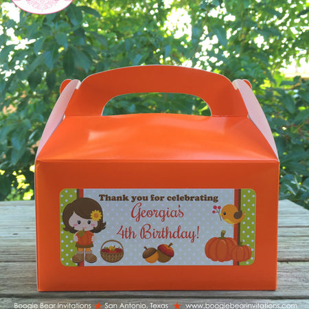 Autumn Harvest Party Treat Boxes Favor Tags Birthday Girl Fall Pumpkin Farm Rustic Woodland Animals Boogie Bear Invitations Georgia Theme