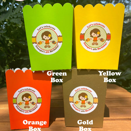 Autumn Girl Party Popcorn Boxes Mini Favor Buffet Food Birthday Harvest Fall Pumpkin Woodland Animals Boogie Bear Invitations Georgia Theme