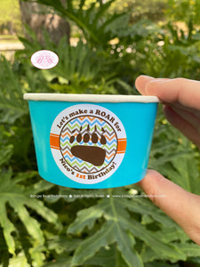Grizzly Bear Party Treat Cups Candy Food Buffet Appetizer Paper Birthday Green Orange Blue Brown Kodiak Boogie Bear Invitations Nico Theme