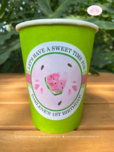 Load image into Gallery viewer, Pink Watermelon Party Beverage Cups Paper Drink Birthday Girl One In Melon Two Sweet Summer Farm Green Boogie Bear Invitations Darlene Theme