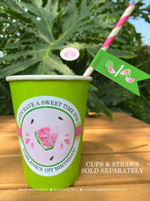 Load image into Gallery viewer, Pink Watermelon Party Beverage Cups Paper Drink Birthday Girl One In Melon Two Sweet Summer Farm Green Boogie Bear Invitations Darlene Theme