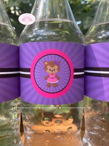 Werewolf Girl Birthday Party Bottle Wraps Wrapper Cover Label Spider Full Moon Howl Bat Halloween Pink Boogie Bear Invitations Sylvie Theme