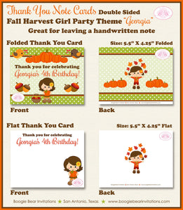 Harvest Girl Birthday Party Thank You Note Card Autumn Fall Pumpkin Country Forest Woodland Boogie Bear Invitations Georgia Theme Printed