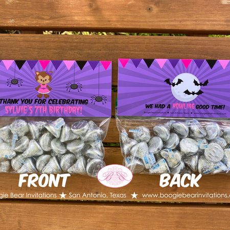 Werewolf Girl Birthday Party Treat Bag Toppers Folded Favor Spider Full Moon Howl Bat Halloween Forest Boogie Bear Invitations Sylvie Theme