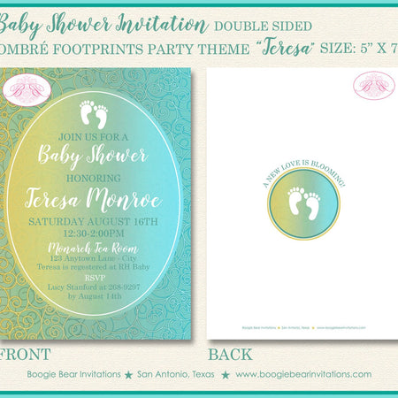 Footprints Ombré Baby Shower Invitation Party Swirls Little Modern Reveal Boogie Bear Invitations Teresa Theme Paperless Printable Printed