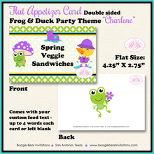 Load image into Gallery viewer, Frog Duck Birthday Party Favor Card Appetizer Food Folded Tent Girl Purple Spring Garden Rain Boogie Bear Invitations Charlene Theme Printed