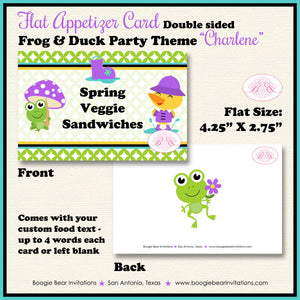 Frog Duck Birthday Party Favor Card Appetizer Food Folded Tent Girl Purple Spring Garden Rain Boogie Bear Invitations Charlene Theme Printed