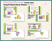 Load image into Gallery viewer, Frog Duck Birthday Party Favor Card Appetizer Food Folded Tent Girl Purple Spring Garden Rain Boogie Bear Invitations Charlene Theme Printed