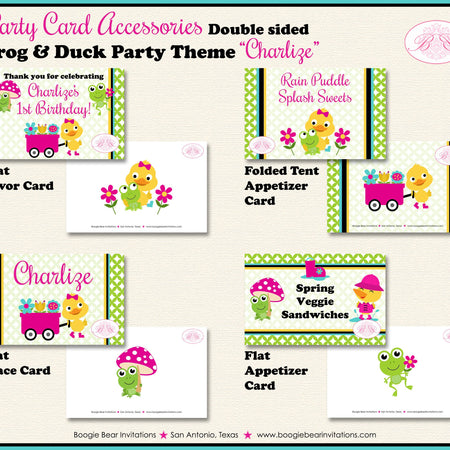 Frog Duck Birthday Party Favor Card Appetizer Food Folded Tent Girl Pink Spring Garden Rain Boogie Bear Invitations Charlize Theme Printed