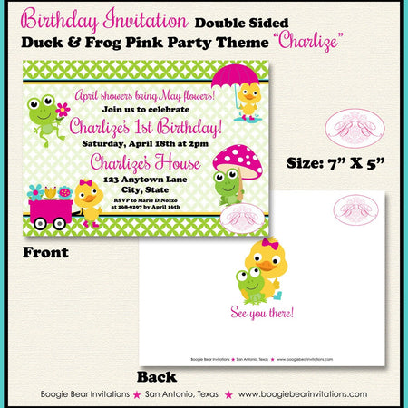 Frog Duck Spring Birthday Party Invitation Garden Girl Pink Gardening Boogie Bear Invitations Charlize Theme Paperless Printable Printed