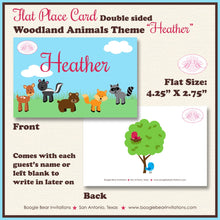 Load image into Gallery viewer, Woodland Animals Birthday Party Favor Card Place Food Tag Tent Appetizer Forest Creatures Garden Boogie Bear Invitations Heather Theme