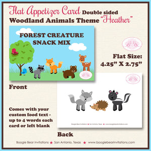 Woodland Animals Birthday Party Favor Card Place Food Tag Tent Appetizer Forest Creatures Garden Boogie Bear Invitations Heather Theme