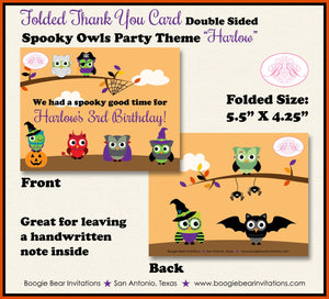 Halloween Owls Party Thank You Card Note Birthday Girl Boy Spooky Woodland Animal Pumpkin Witch Boogie Bear Invitations Harlow Theme Printed