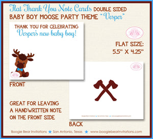 Little Moose Baby Shower Thank You Card Blue Boy Forest Woodland Animals Calf Party Plaid Axe Boogie Bear Invitations Vesper Theme Printed
