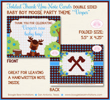 Load image into Gallery viewer, Little Moose Baby Shower Thank You Card Blue Boy Forest Woodland Animals Calf Party Plaid Axe Boogie Bear Invitations Vesper Theme Printed