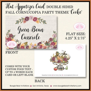 Thanksgiving Birthday Party Favor Card Tent Place Sign Appetizer Cornucopia Turkey Fall Autumn Boogie Bear Invitations Cooke Theme Printed
