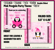 Load image into Gallery viewer, Pink Penguin Baby Shower Party Thank You Cards Girl Winter Little Snowflake Star Snow Christmas Boogie Bear Invitations Rita Theme Printed