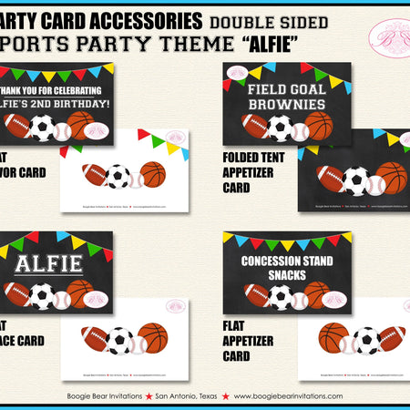Sports Birthday Party Favor Card Appetizer Food Place Sign Label Girl Boy Chalkboard Ball Play Baseball Boogie Bear Invitations Alfie Theme