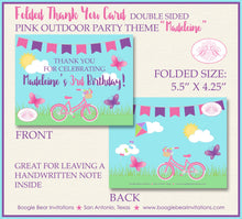Load image into Gallery viewer, Pink Butterfly Party Thank You Card Note Birthday Girl Purple Outdoor Summer Park Bicycle Boogie Bear Invitations Madeleine Theme Printed