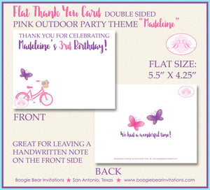Pink Butterfly Party Thank You Card Note Birthday Girl Purple Outdoor Summer Park Bicycle Boogie Bear Invitations Madeleine Theme Printed