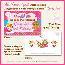 Load image into Gallery viewer, Gingerbread Girl Birthday Party Favor Card Appetizer Food Place Sign Label Pink Winter Christmas Kid Boogie Bear Invitations Candy Sue Theme